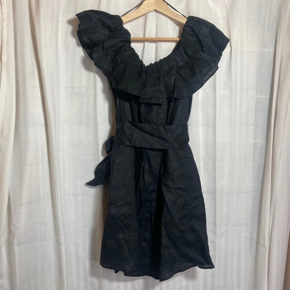NWT Banana Republic Petite Black Off Shoulder Ruffle Linen Romper S Retail‎ $180